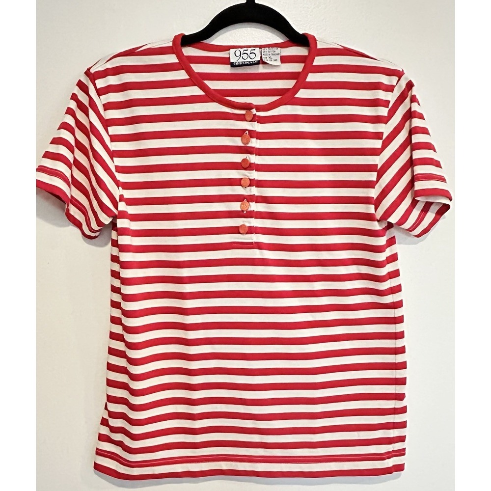 955 Originals Vintage Red Nautical Stripe T Shirt Anchor Short Sleeve Classic XL